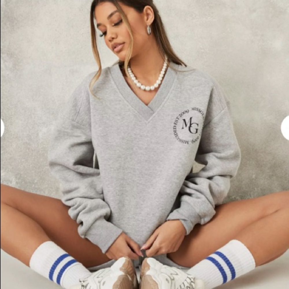 Gray V Neck Sweatshirt